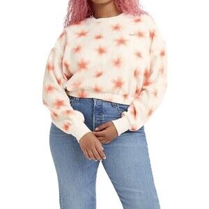 Levi's Women’s Pullover Crew Neck Sweatshirt Sporty Streetwear White Orange XL